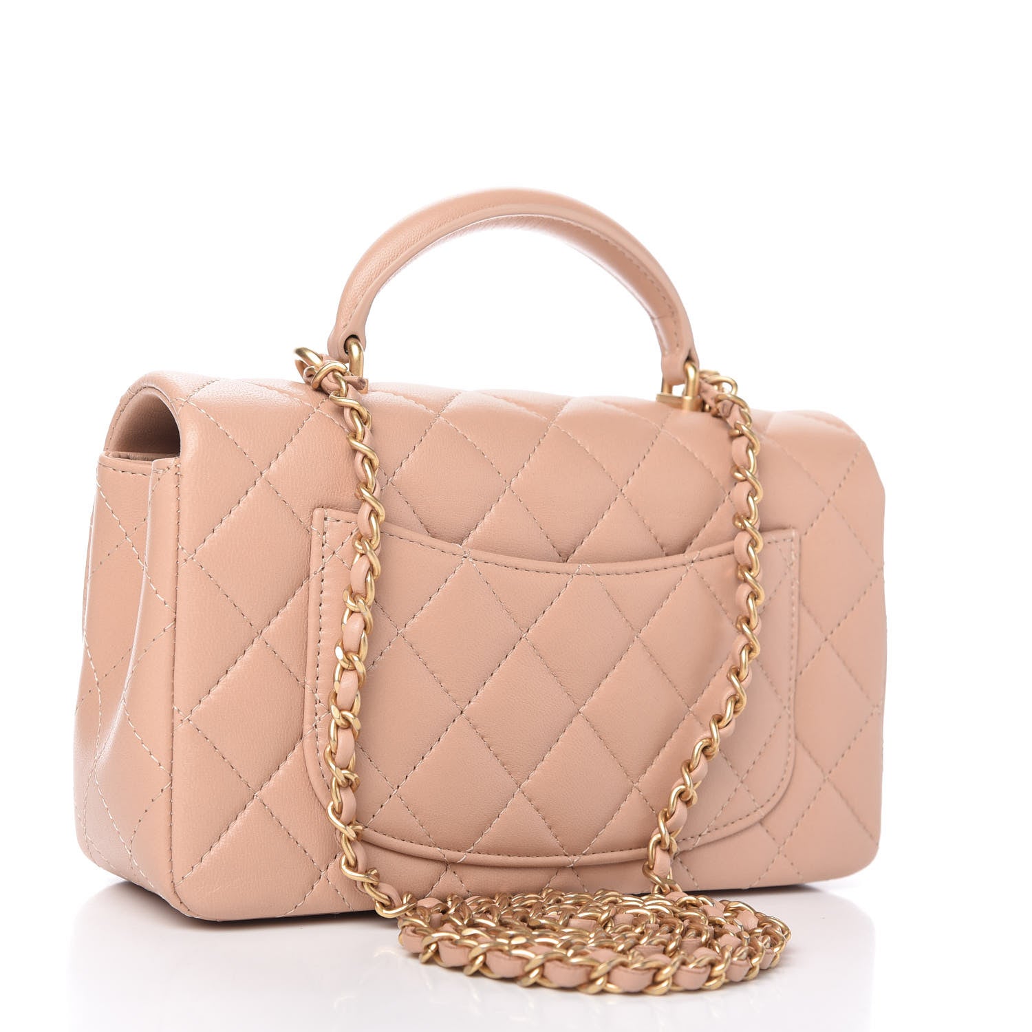 Chanel Lambskin Quilted Mini Top Handle Rectangular Flap Beige 3 of 11