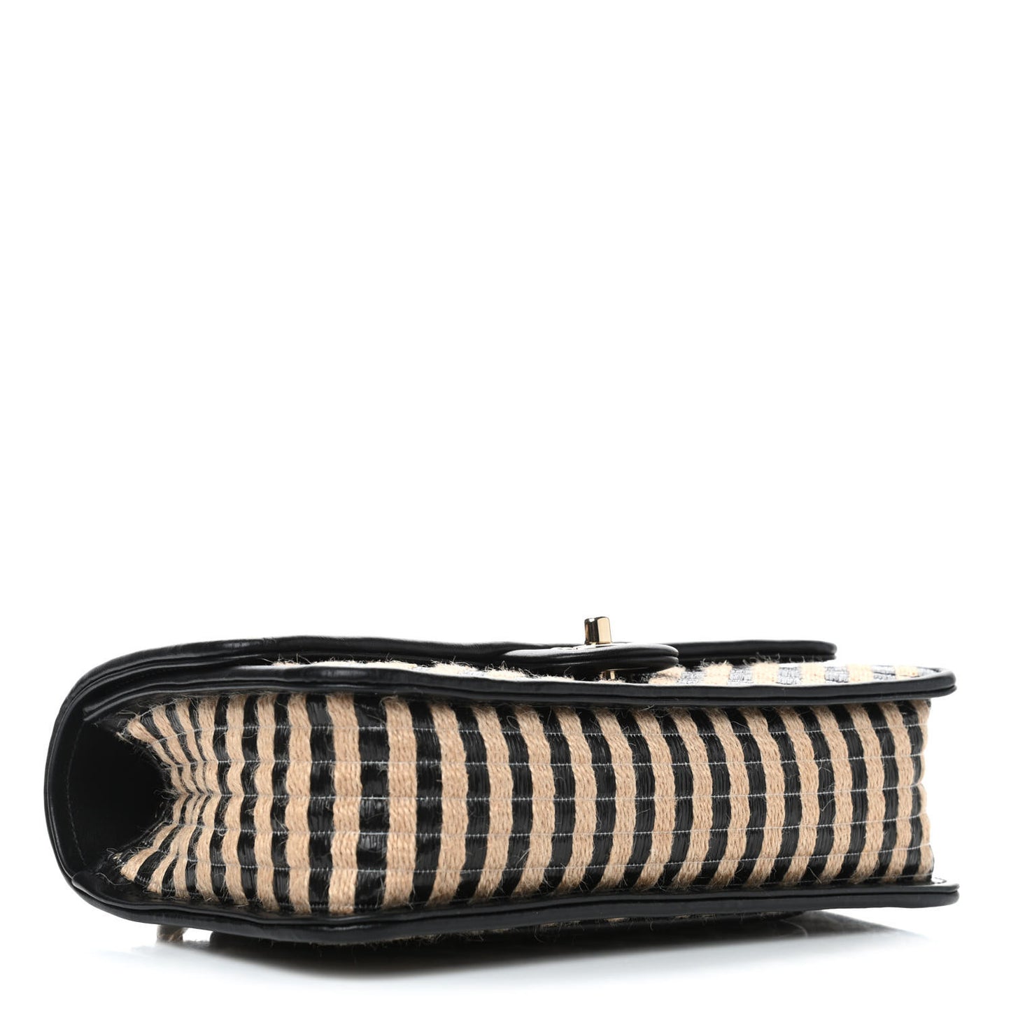 Raffia Jute Striped Medium Single Flap Black Beige