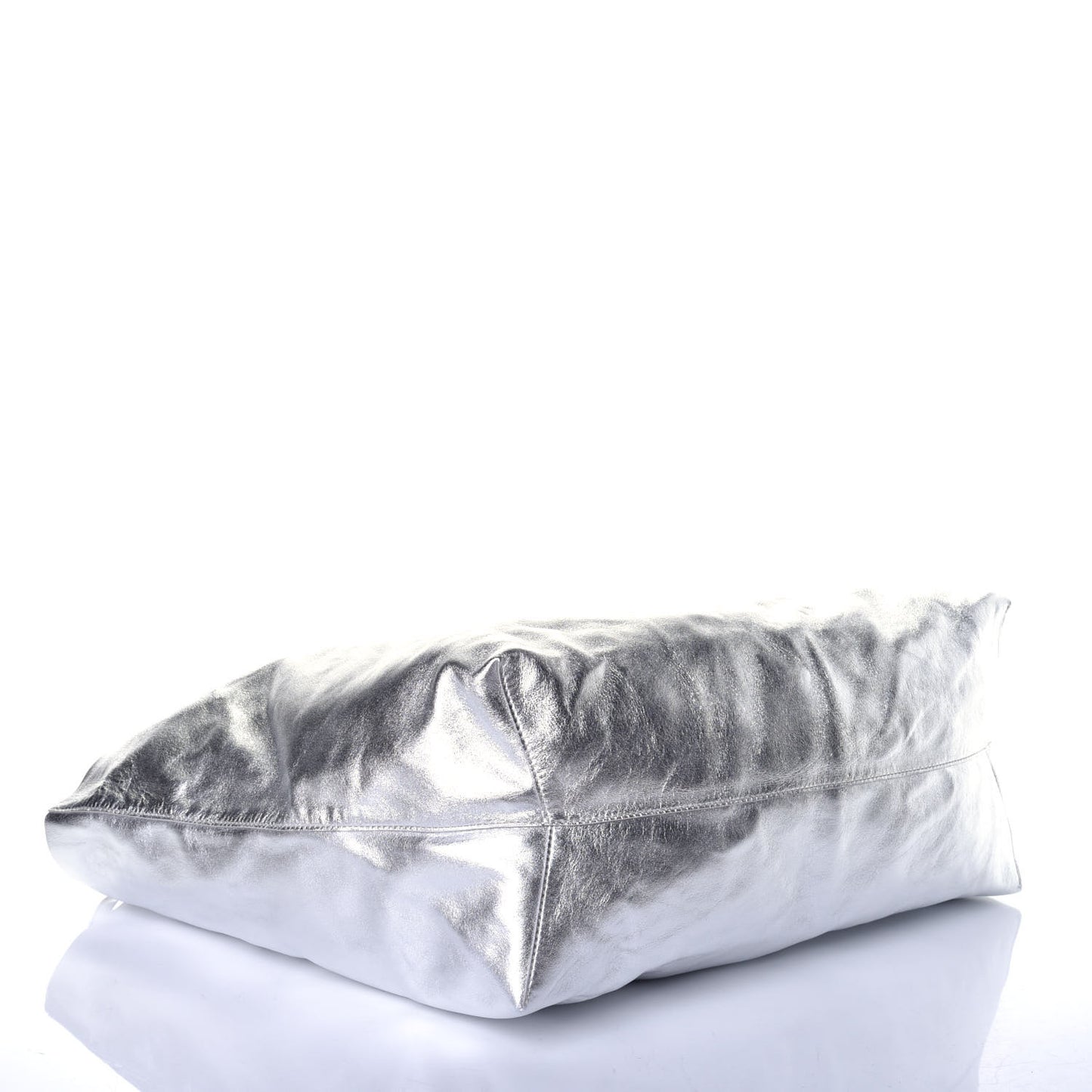 Metallic Lambskin Oversized Tote Silver