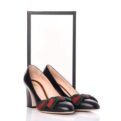 Gucci Calfkin Web Bow Pumps 37 Black 9 of 9