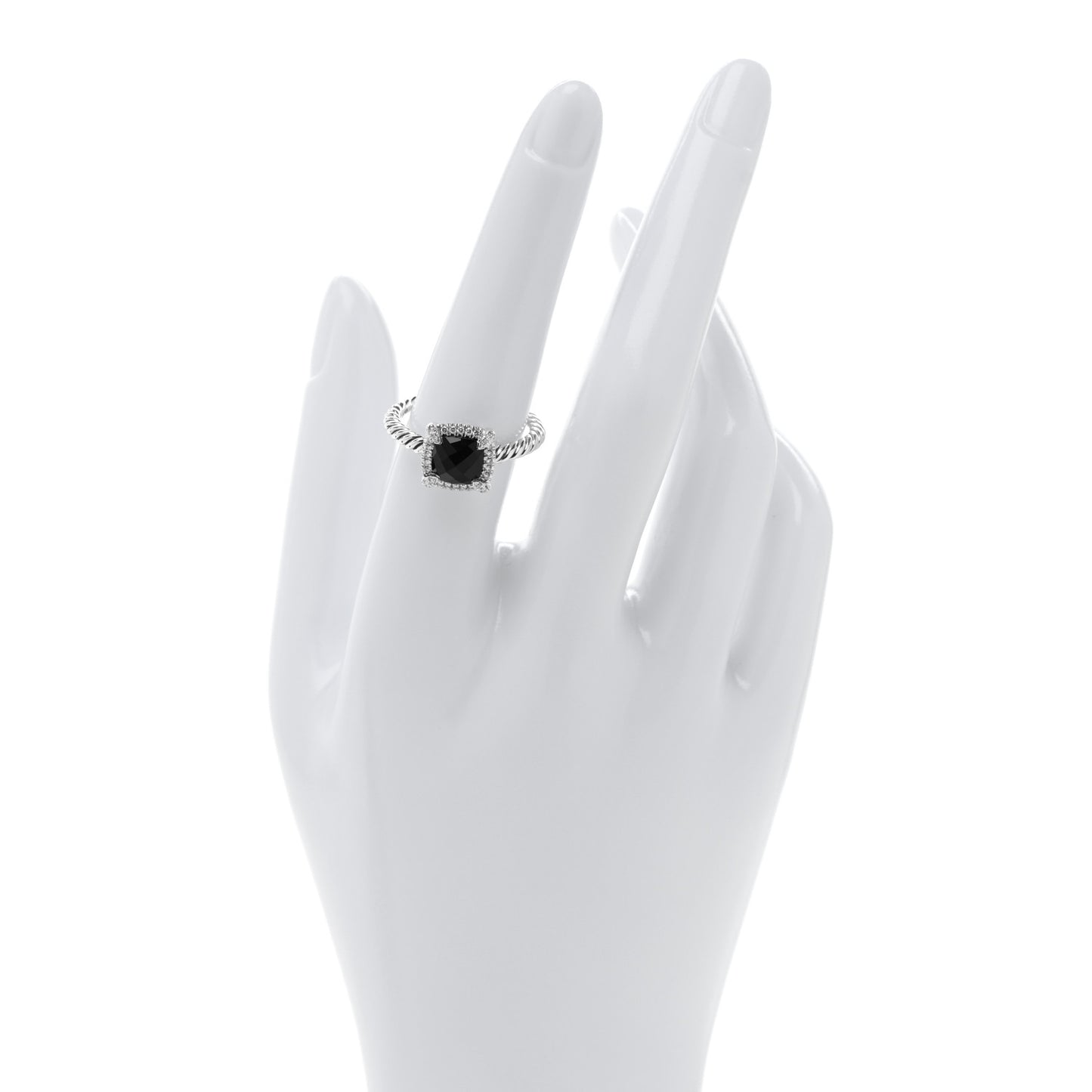 Sterling Silver Diamond Black Onyx 7mm Petite Chatelaine Pave Bezel Ring 54 7