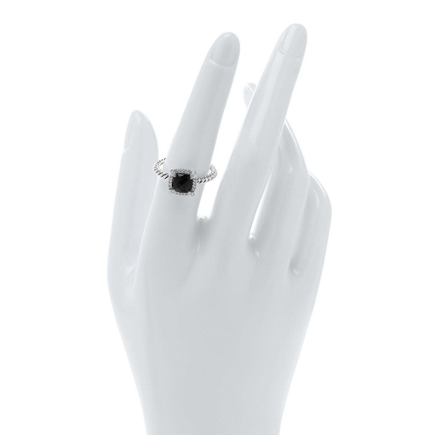 David Yurman Sterling Silver Diamond Black Onyx 7mm Petite Chatelaine Pave Bezel Ring 54 7 2 of 4