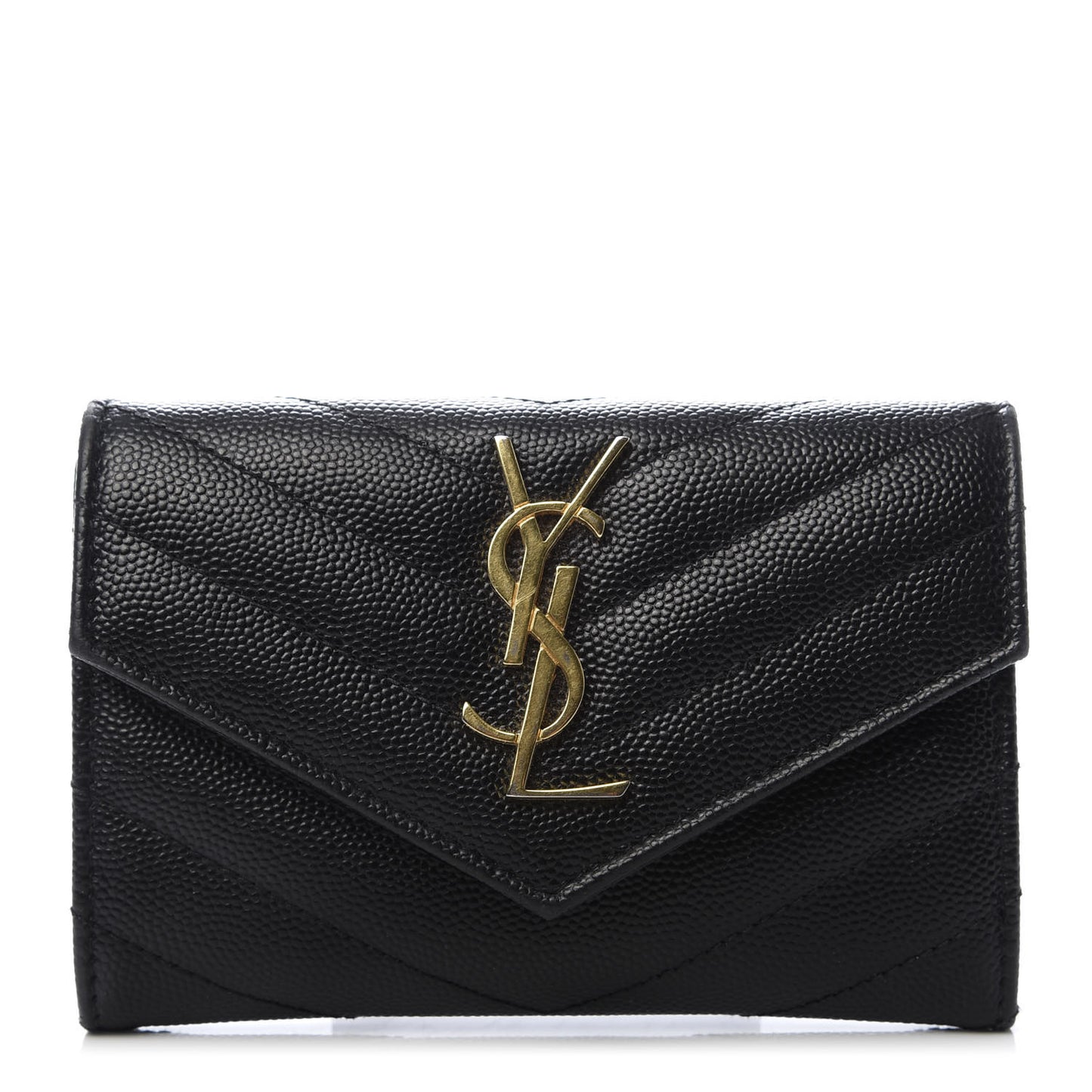 Grain De Poudre Matelasse Chevron Small Monogram Envelope Wallet Black