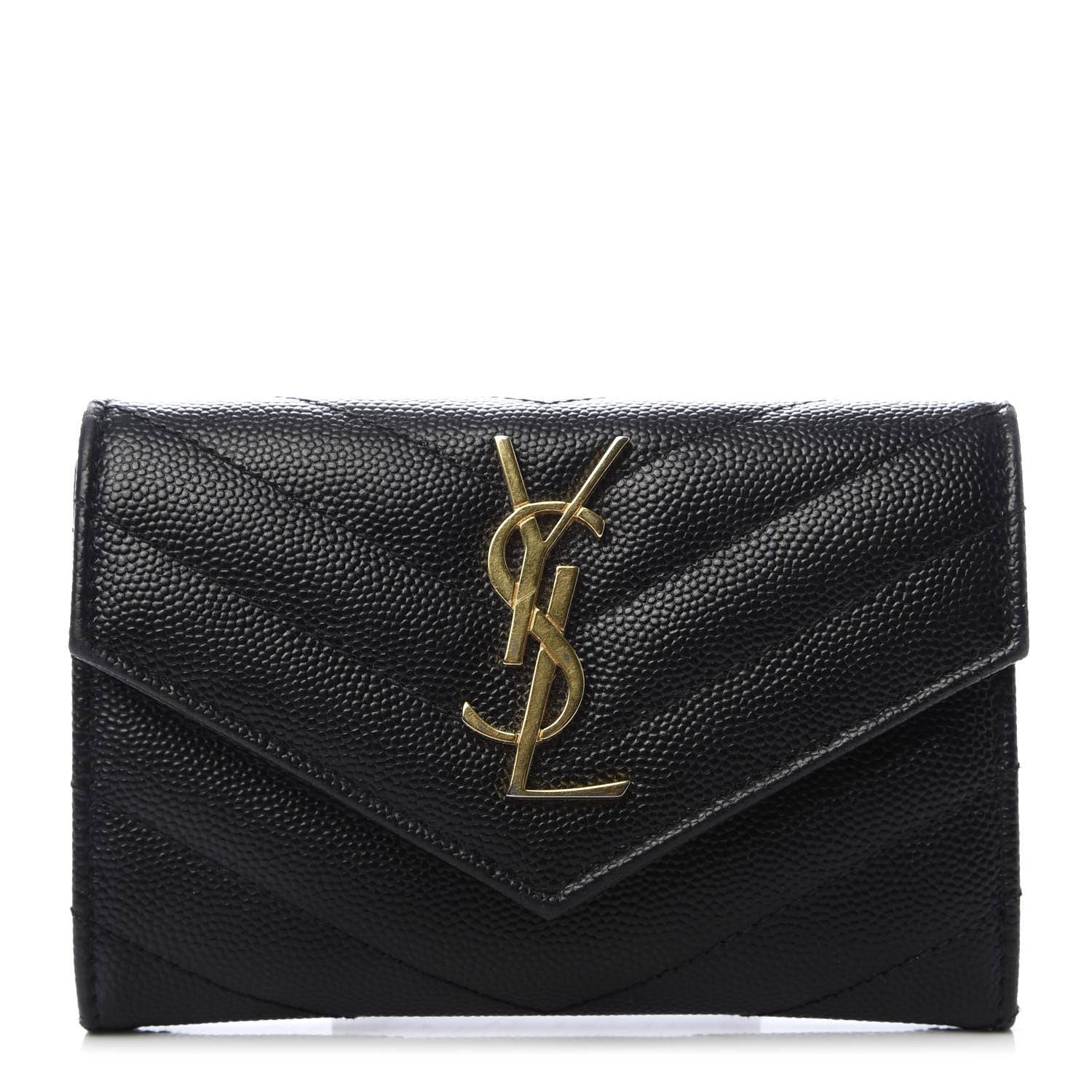 Saint Laurent Grain De Poudre Matelasse Chevron Small Monogram Envelope Wallet Black 1 of 7