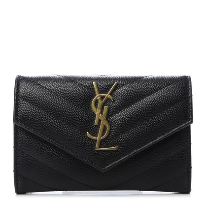 Saint Laurent Grain De Poudre Matelasse Chevron Small Monogram Envelope Wallet Black 1 of 7