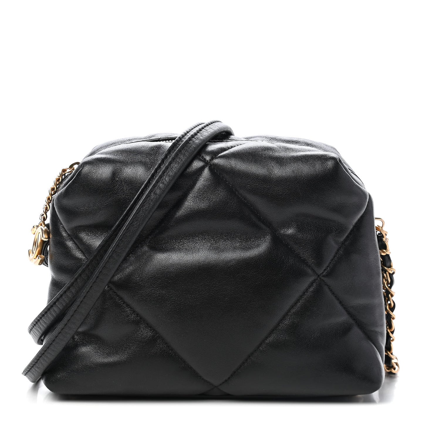 Lambskin Quilted Small Bowling Bag Black
