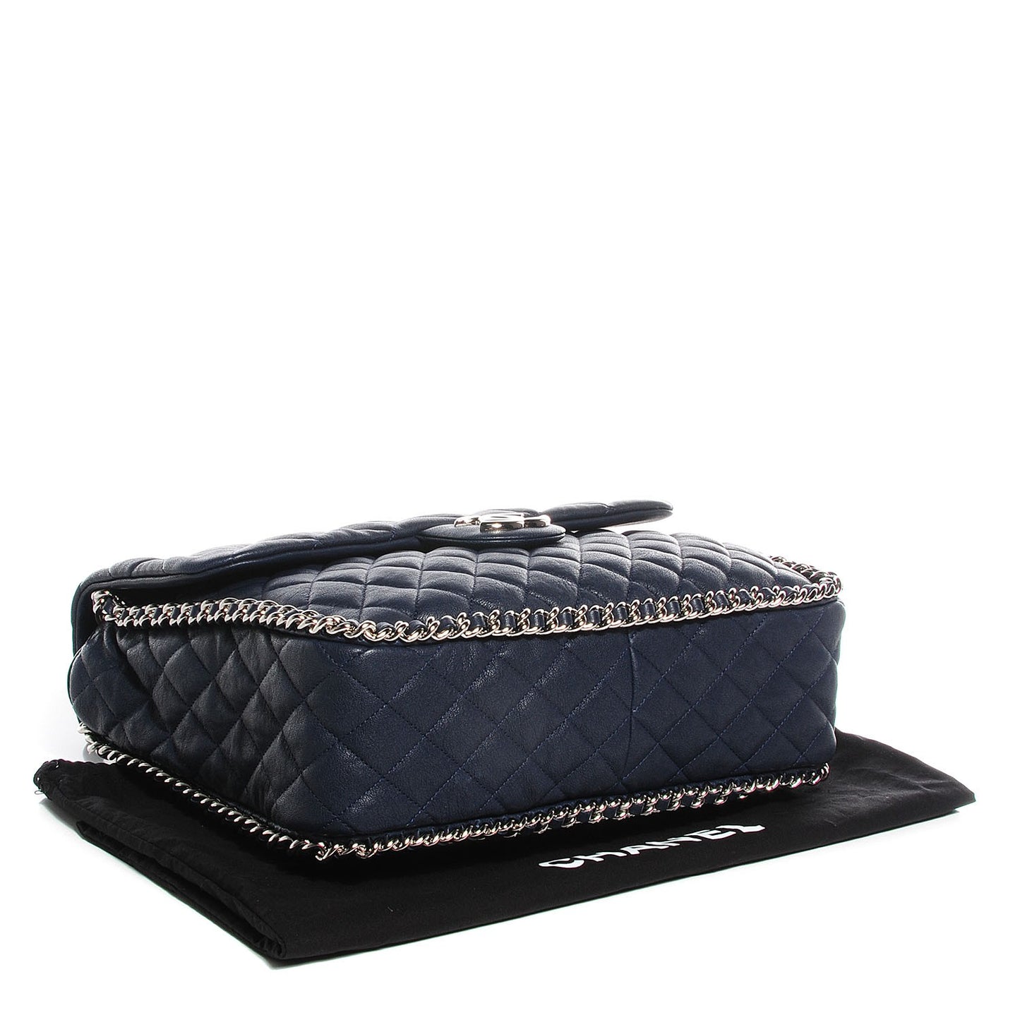 Washed Lambskin Chain Around Maxi Flap Navy