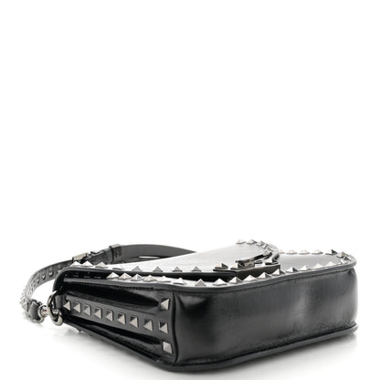 Valentino Garavani Craquele Calfskin Rockstud Shoulder Flap Messenger Bag Black 4 of 11