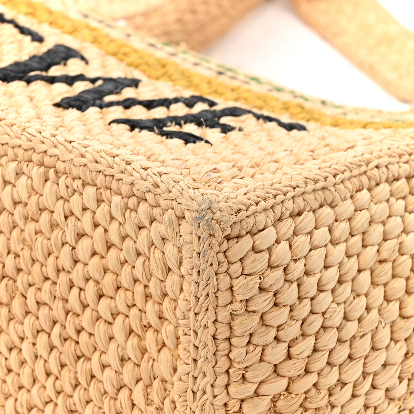 Raffia Small Paula's Ibiza Logo Tote Beige Multicolor