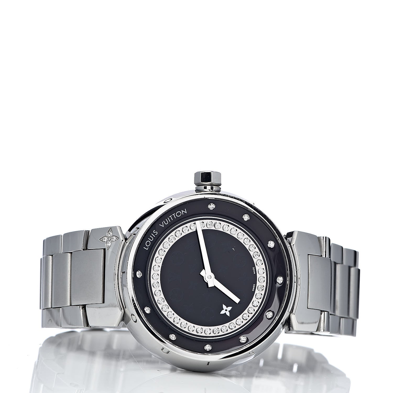 Louis Vuitton Stainless Steel Diamond 34mm Tambour Quartz Watch Black 3 of 8