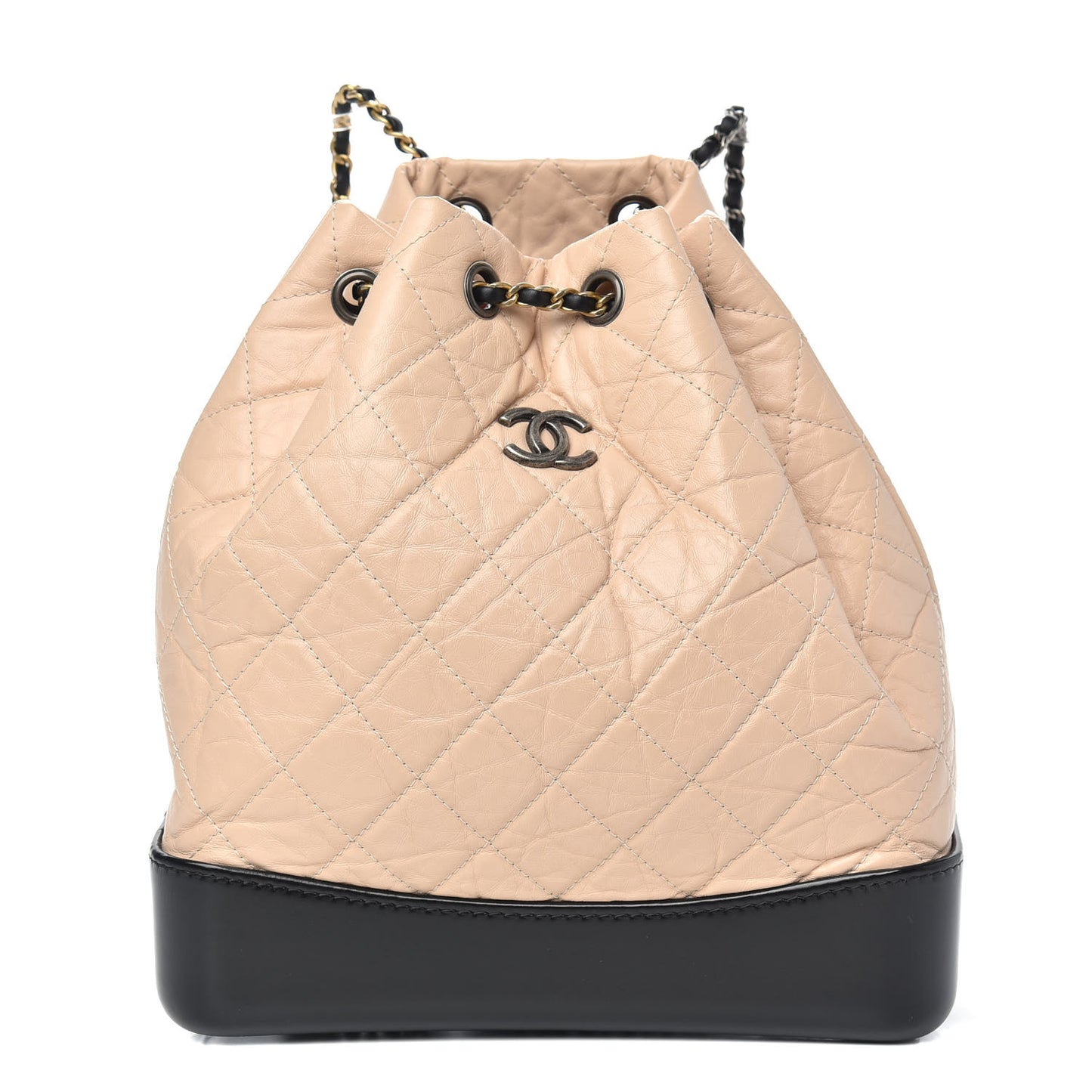 Aged Calfskin Quilted Small Gabrielle Backpack Beige Black