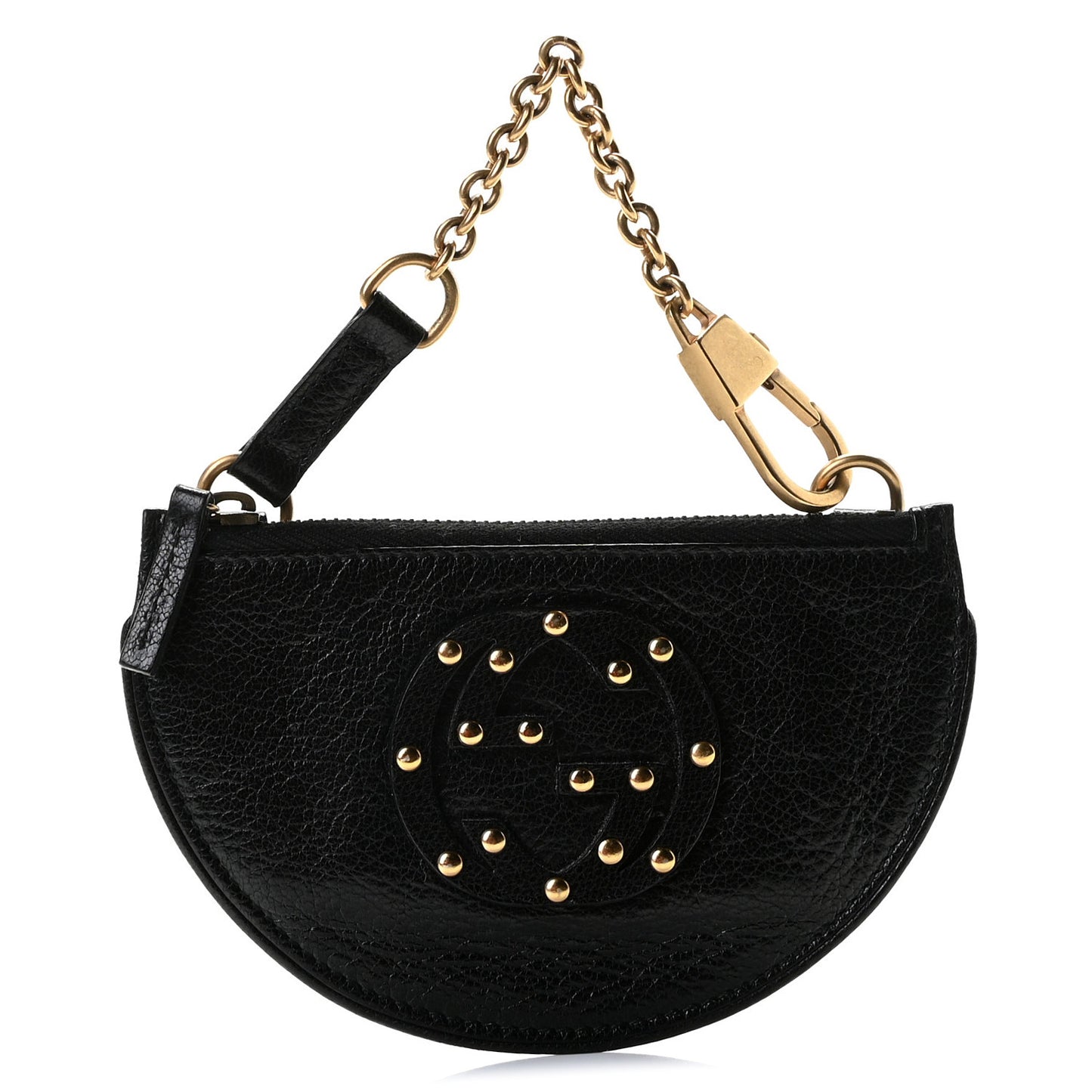 Pebbled Calfskin Studded Soho Key Case Black
