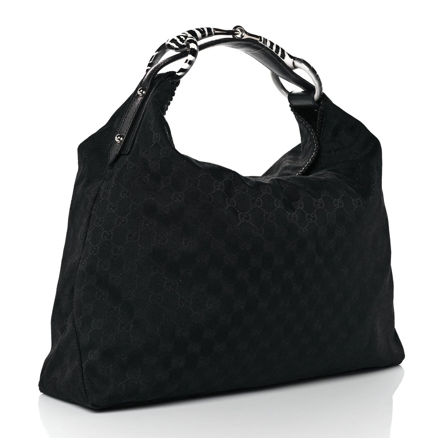 Monogram Large Zebra Horsebit Chain Hobo Black