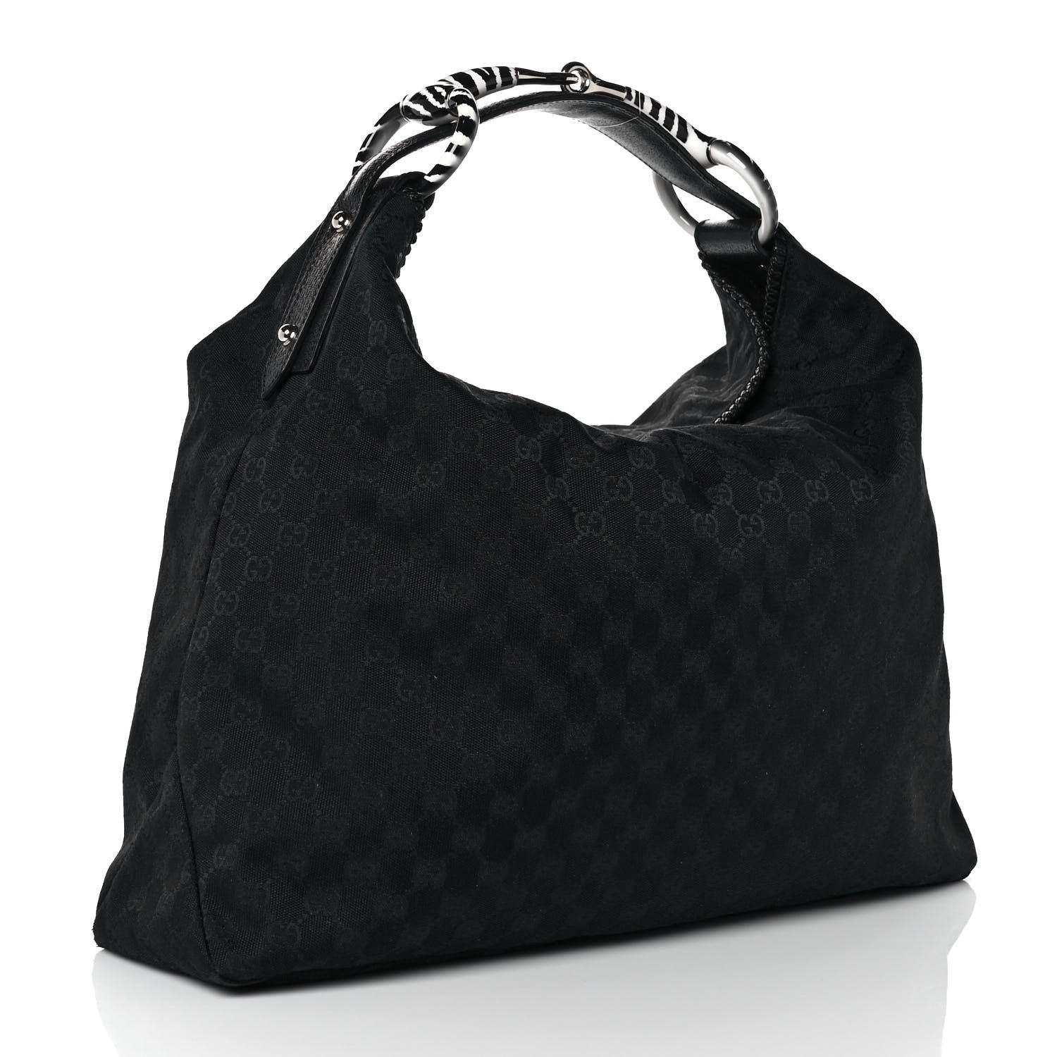 Gucci Monogram Large Zebra Horsebit Chain Hobo Black 3 of 10