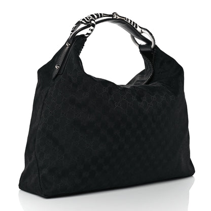Gucci Monogram Large Zebra Horsebit Chain Hobo Black 3 of 10