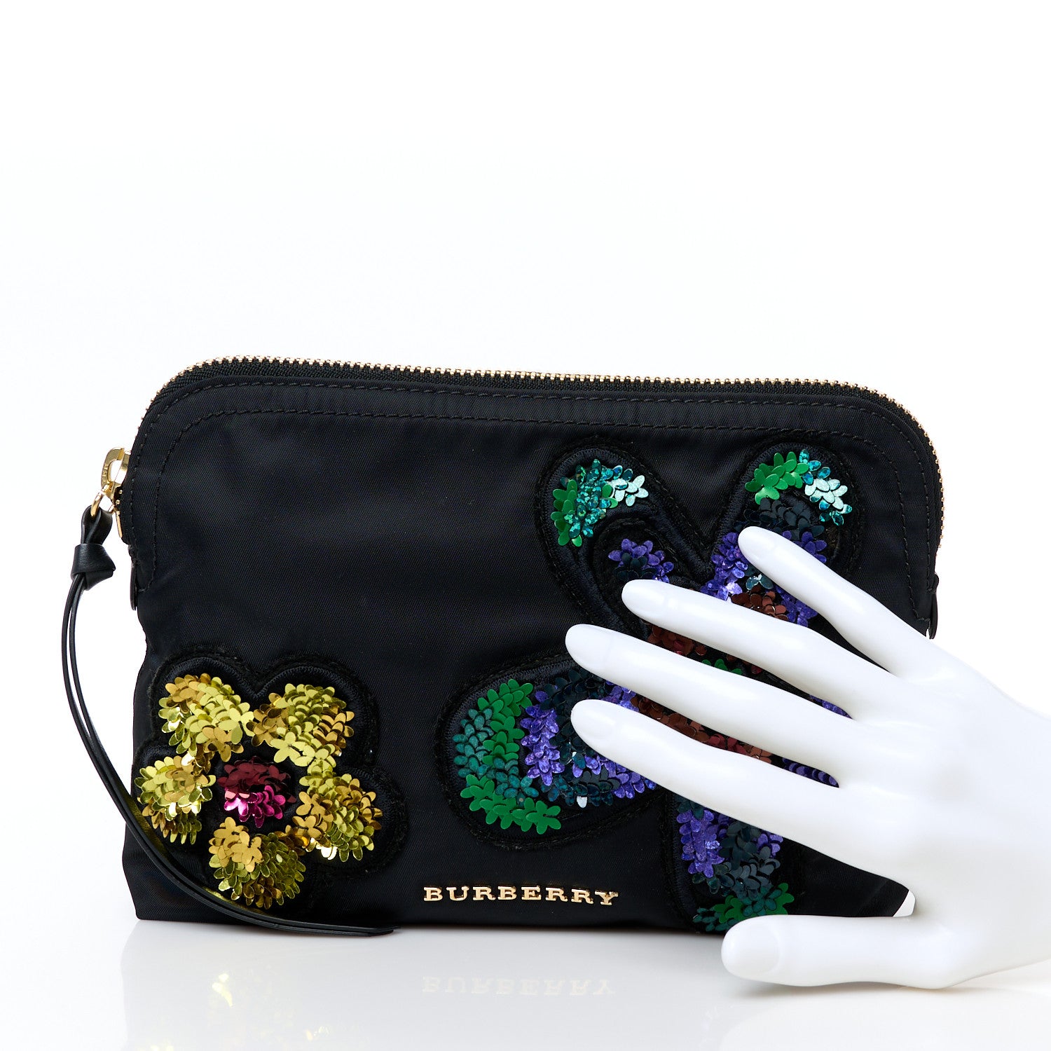 Burberry Nylon Sequin Floral Pouch Black Multicolor 2 of 11