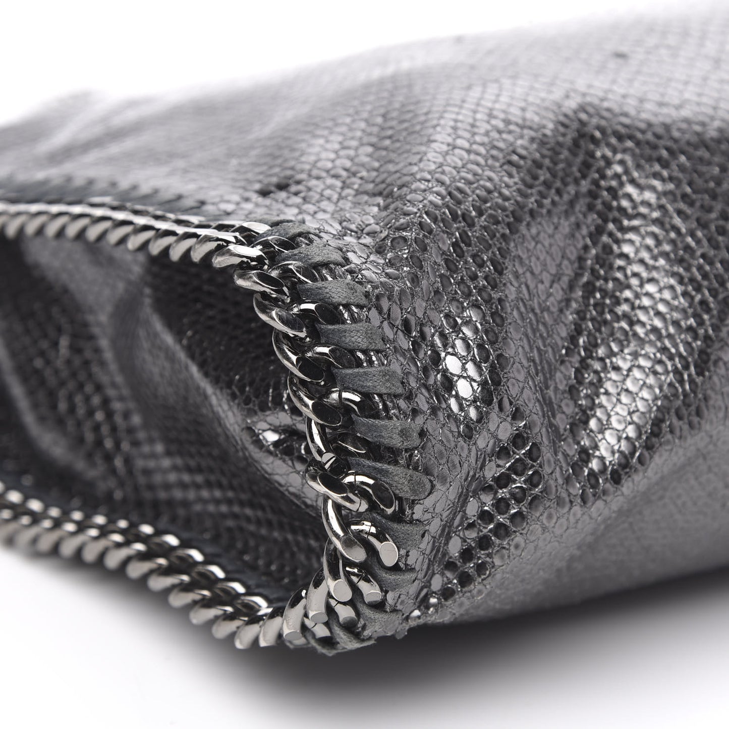 Metallic Snake Print Small Falabella Tote Ruthenium