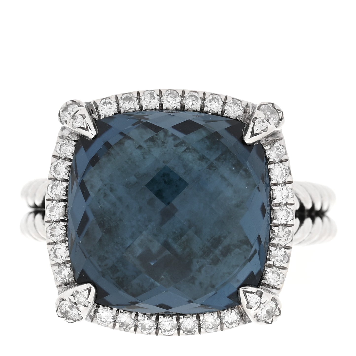 Sterling Silver Diamond Hampton Blue Topaz 14mm Chatelaine Pave Bezel Ring 57 8