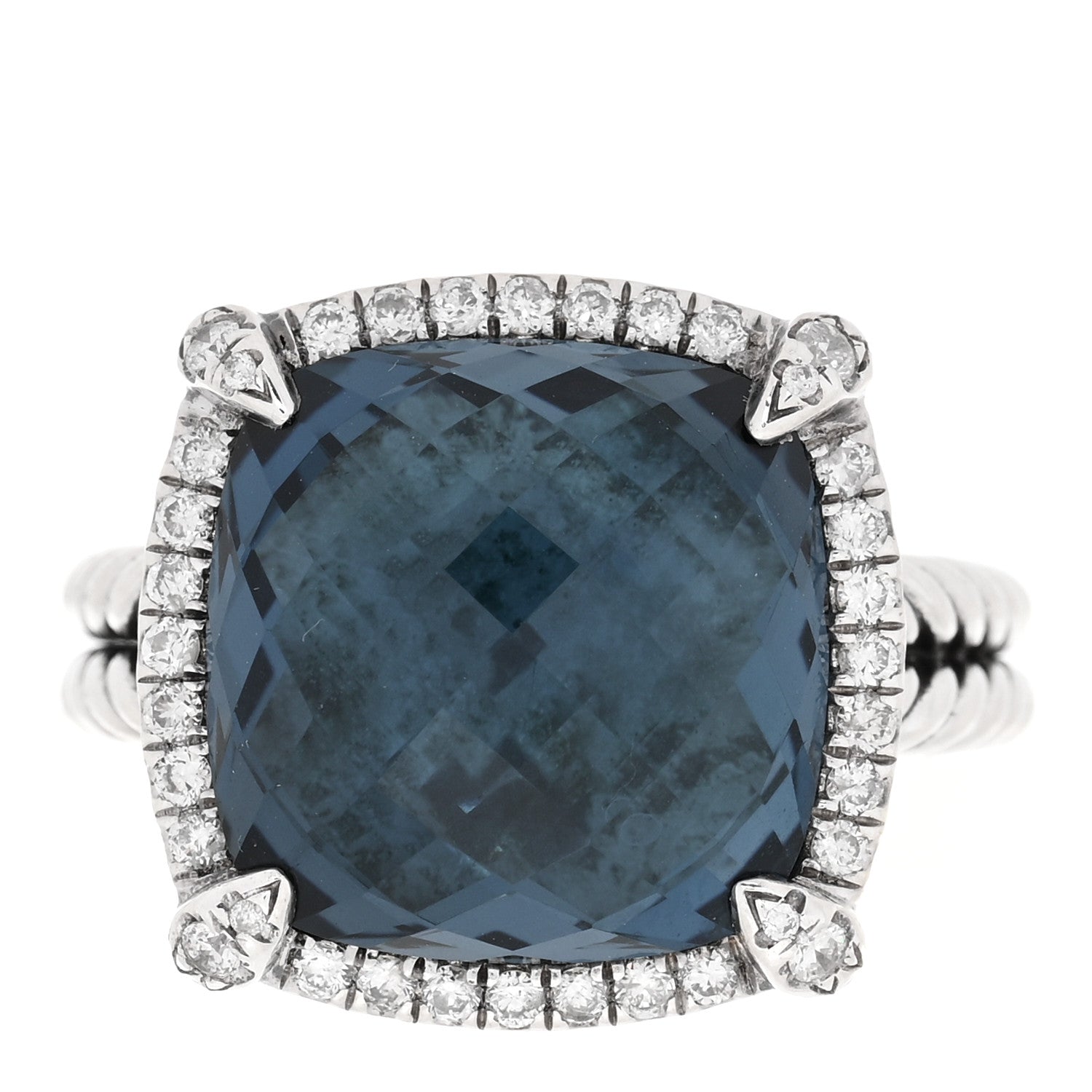 David Yurman Sterling Silver Diamond Hampton Blue Topaz 14mm Chatelaine Pave Bezel Ring 57 8 1 of 4