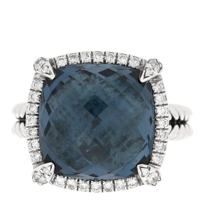David Yurman Sterling Silver Diamond Hampton Blue Topaz 14mm Chatelaine Pave Bezel Ring 57 8 1 of 4