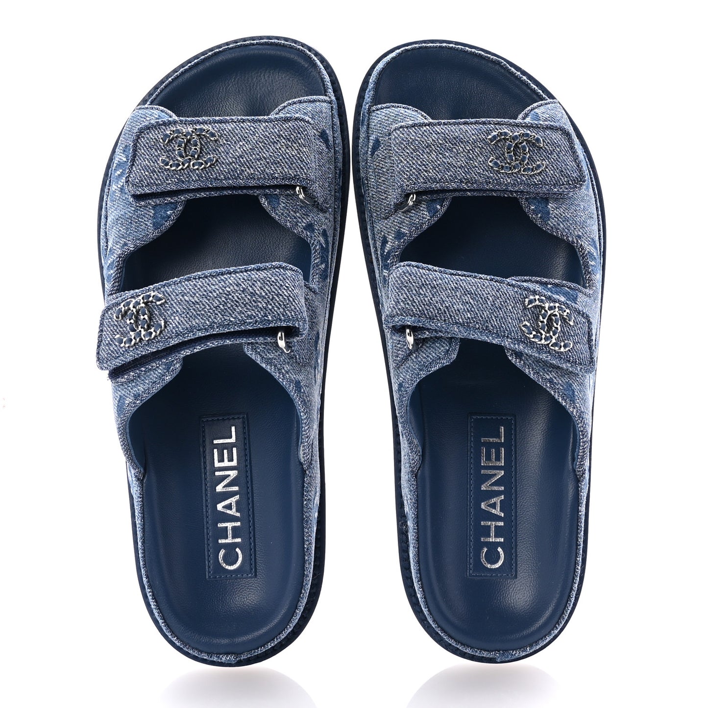 Denim CC Velcro Dad Chain CC Slide Sandals 36 Blue