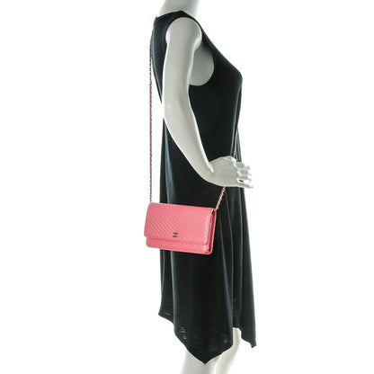 Chanel Caviar Chevron Wallet On Chain WOC Pink 2 of 8