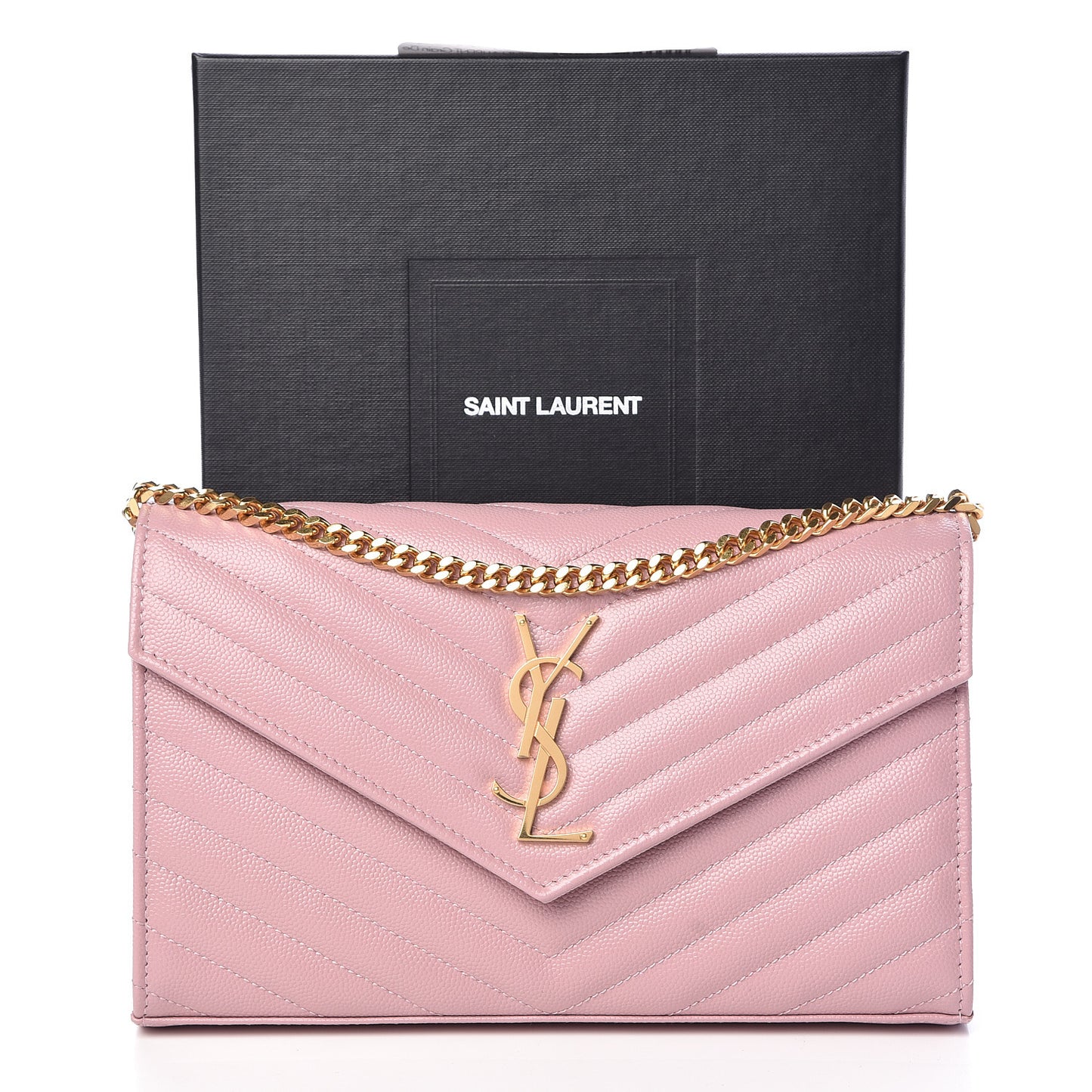 Grain De Poudre Matelasse Chevron Monogram Chain Wallet Tender Pink