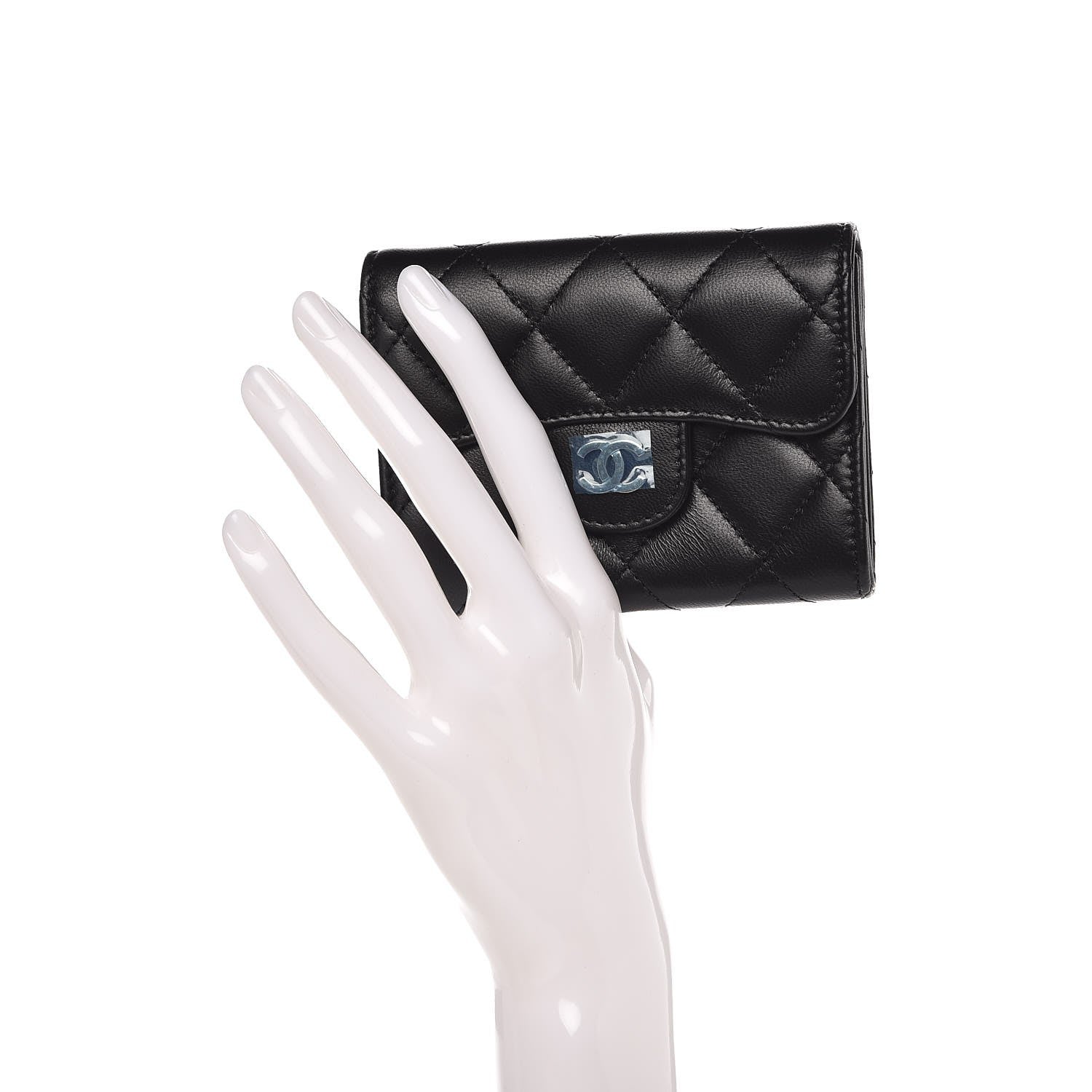 Chanel Lambskin Quilted Flap Card Holder Wallet Black 2 of 9