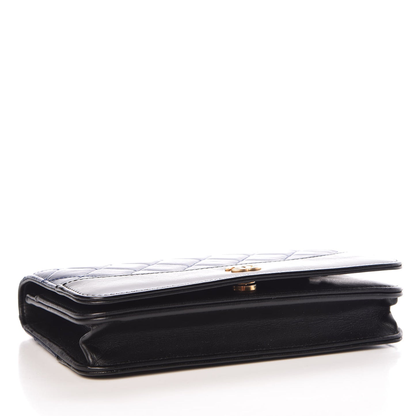Aged Calfskin Quilted Gabrielle Wallet On Chain WOC Navy Black