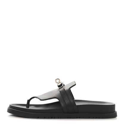 Hermes Calfskin Womens Empire Sandals 37 Black 1 of 10