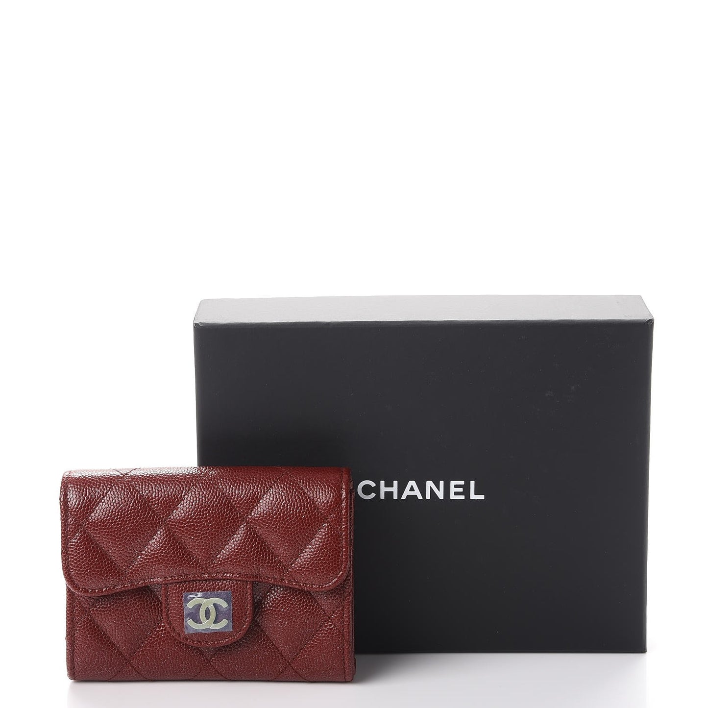 Iridescent Caviar Quilted Card Holder Burgundy