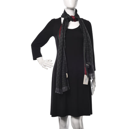 Gucci Wool Silk GG Monogram Web Verbier Fringe Scarf Black 2 of 5
