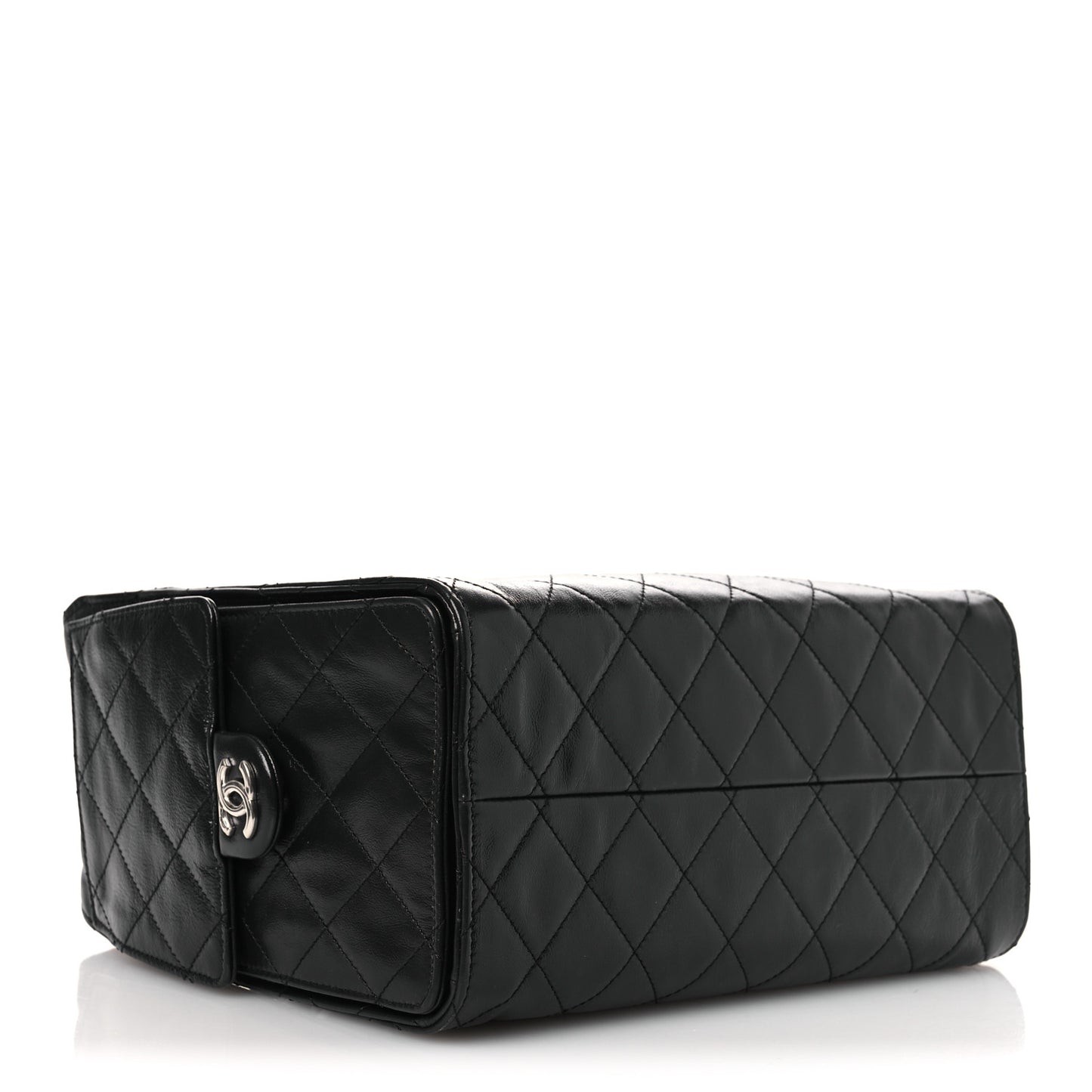 Shiny Crumpled Calfskin Quilted Small Chanel 25 Handbag Black
