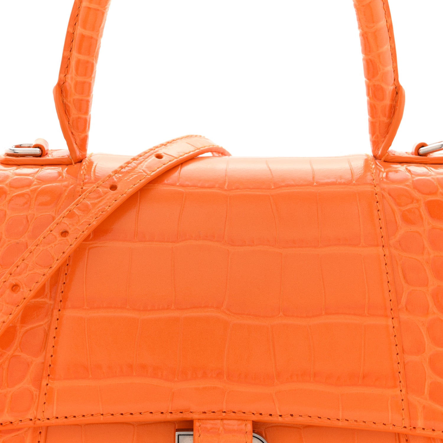 Balenciaga Shiny Calfskin Crocodile Embossed Small Hourglass Top