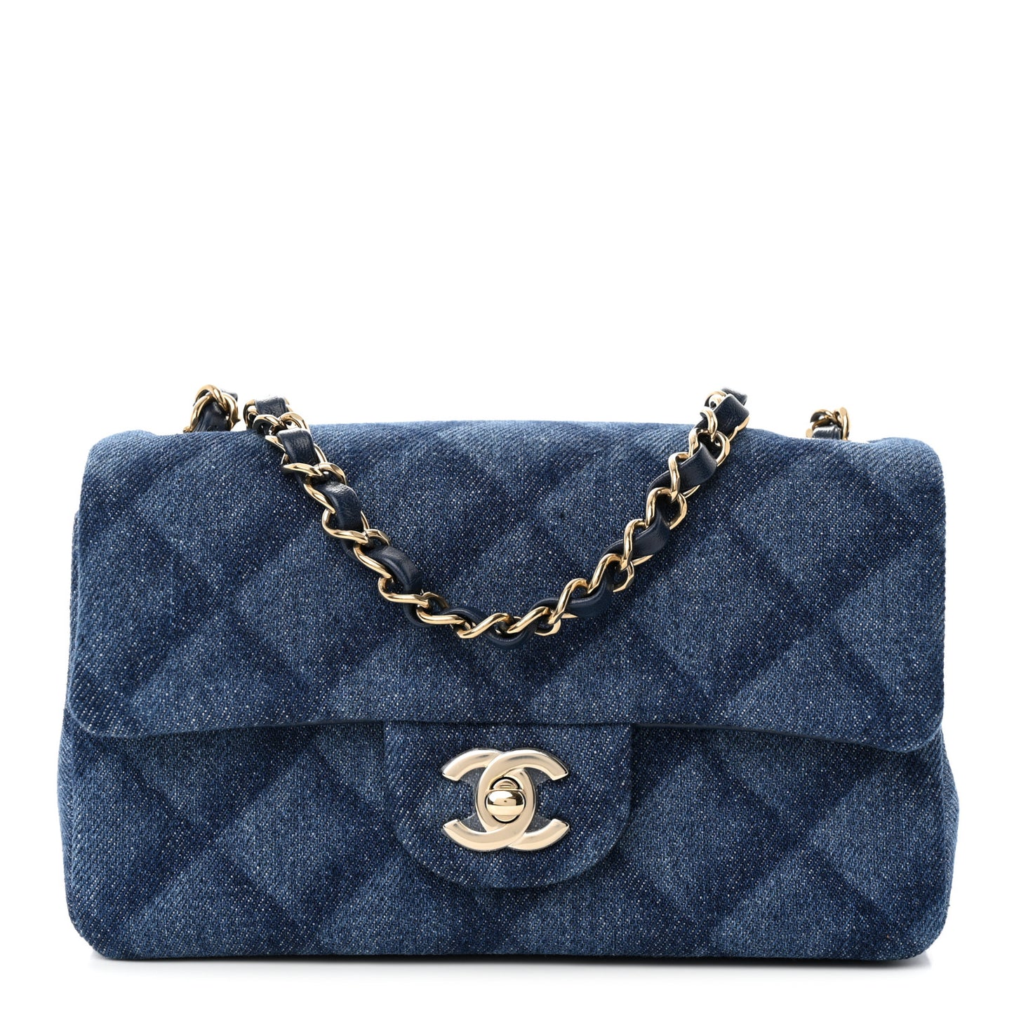 Printed Denim Quilted Mini Rectangular Flap Dark Blue