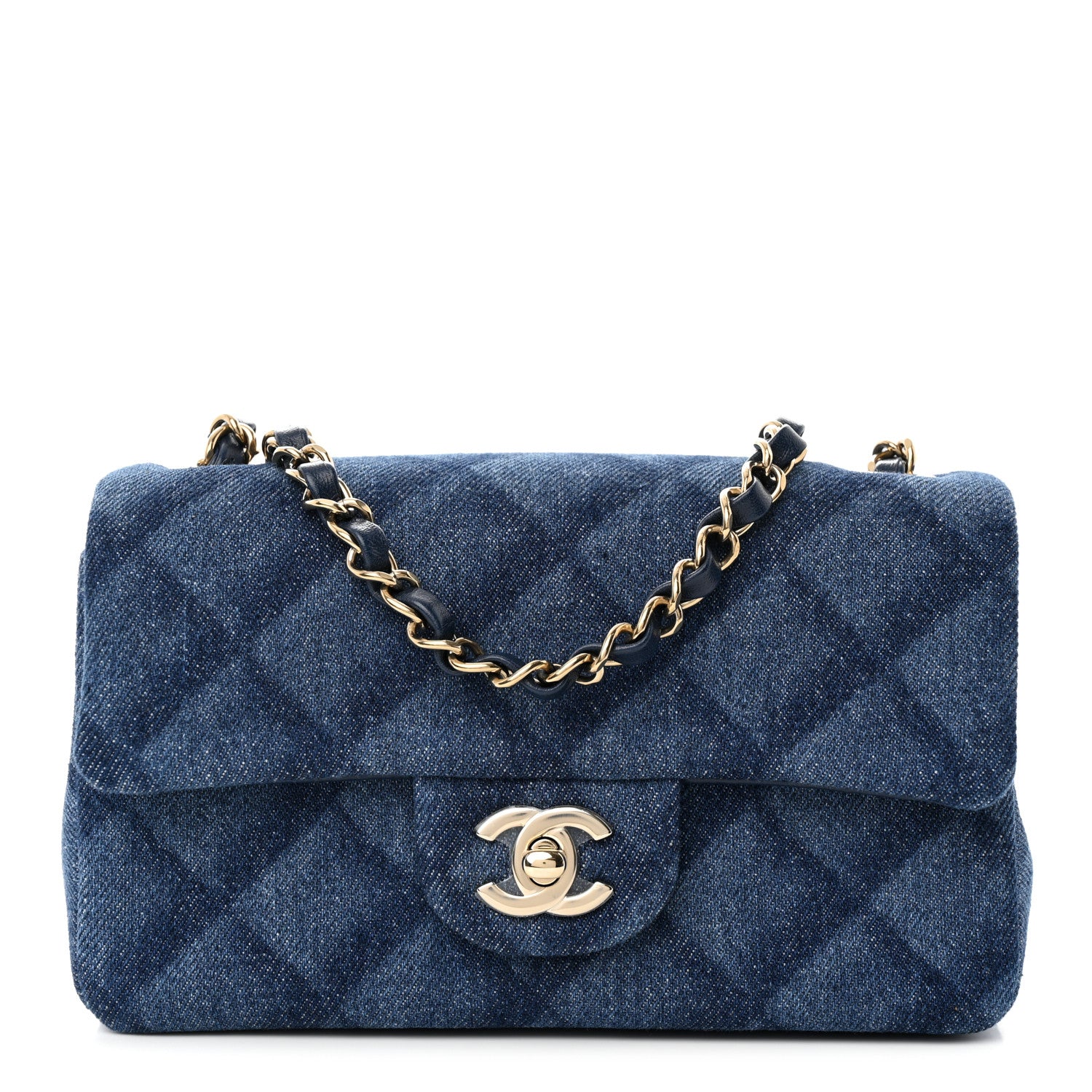 Chanel Printed Denim Quilted Mini Rectangular Flap Dark Blue 1 of 12