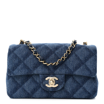 Chanel Printed Denim Quilted Mini Rectangular Flap Dark Blue 1 of 12