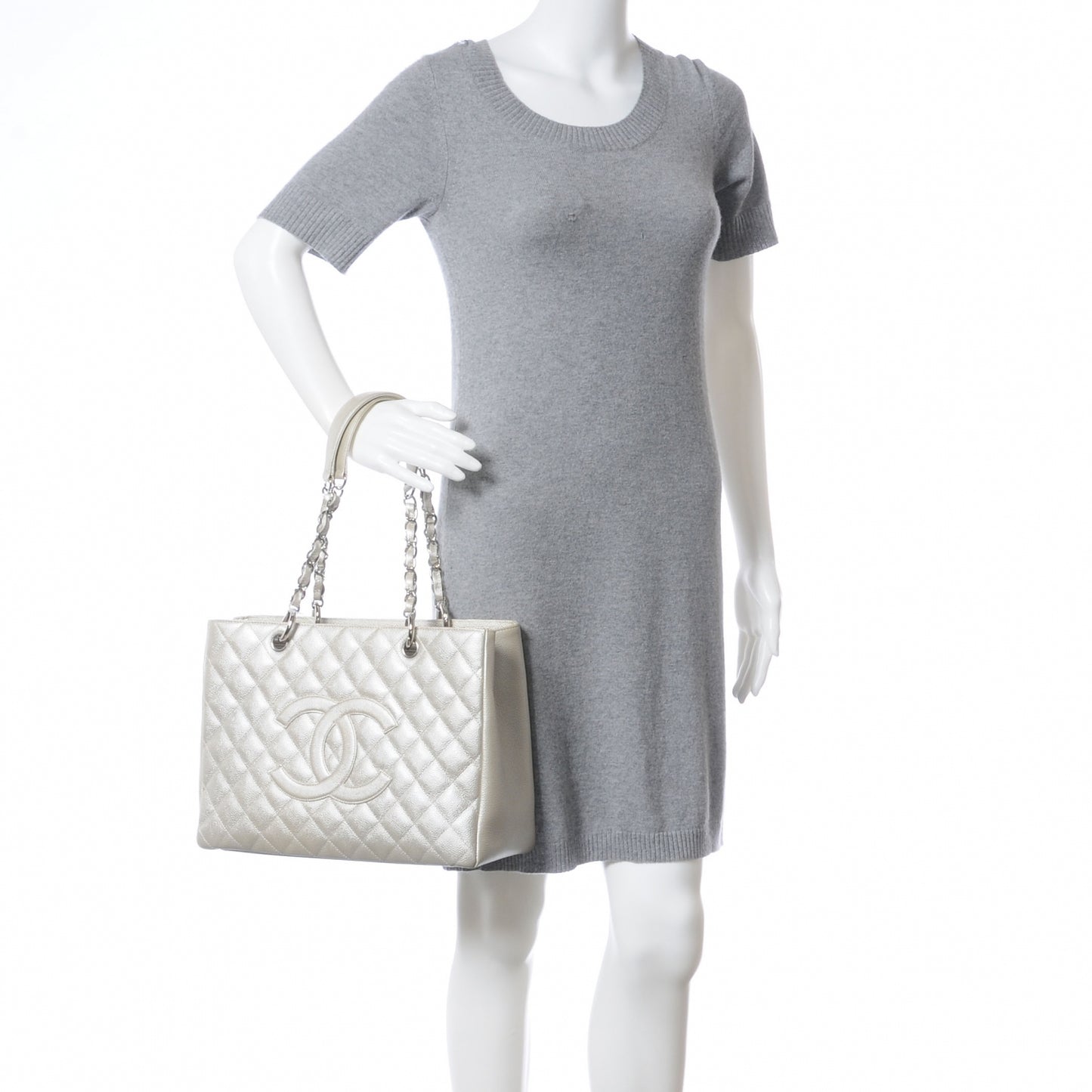 Caviar Quilted Grand Shopping Tote GST Pearl