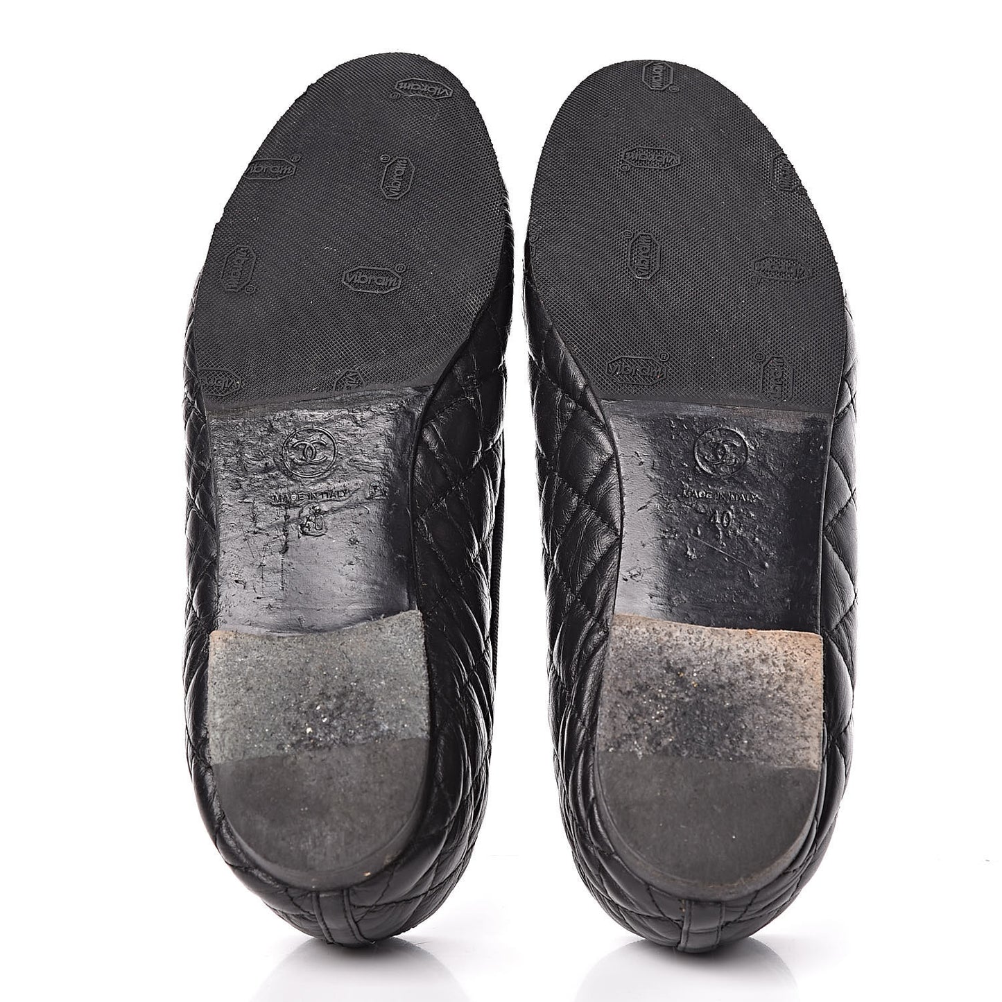 Aged Calfskin Quilted Cap Toe Ballerina Flats 40 Black