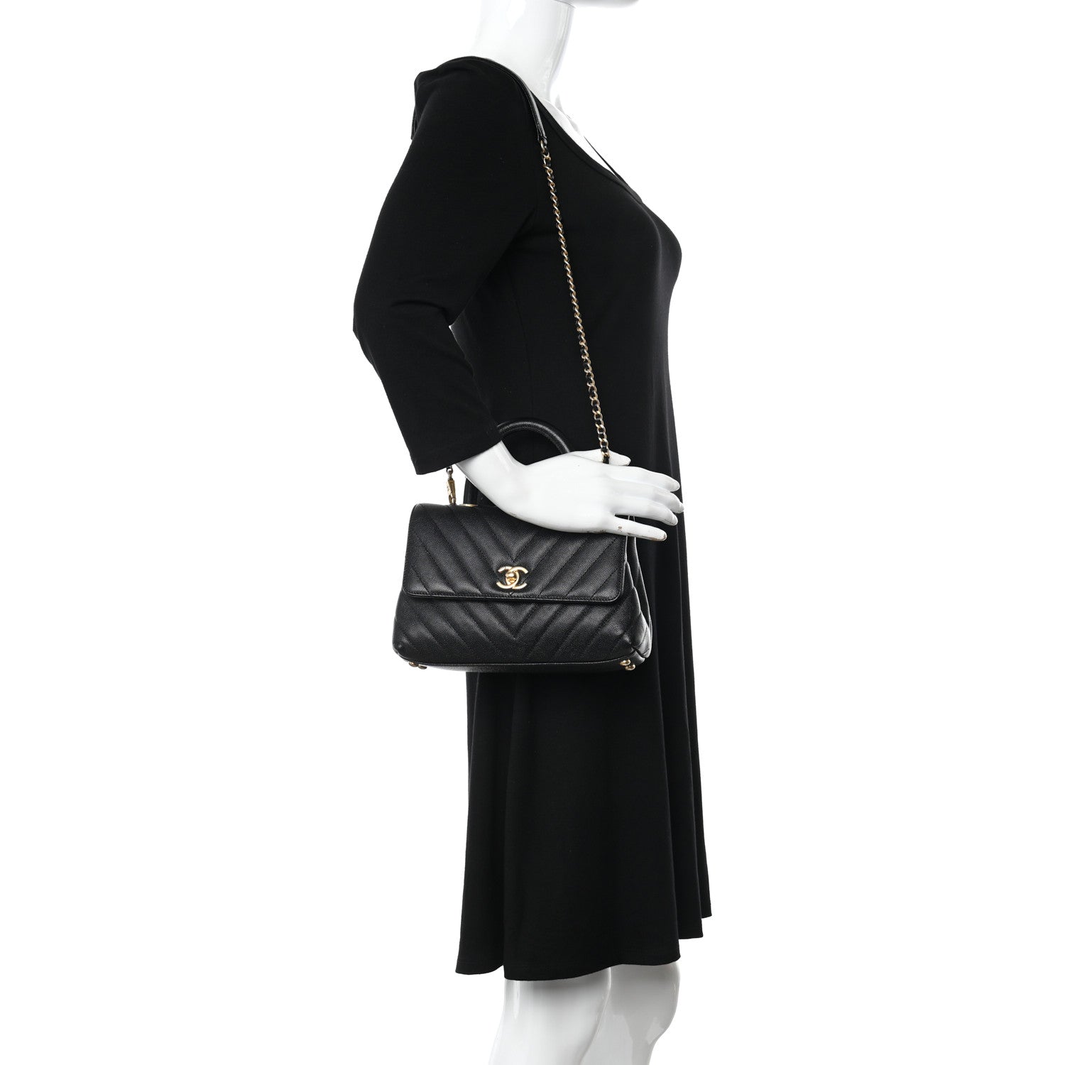 Chanel Caviar Chevron Quilted Mini Coco Handle Flap Black 2 of 10
