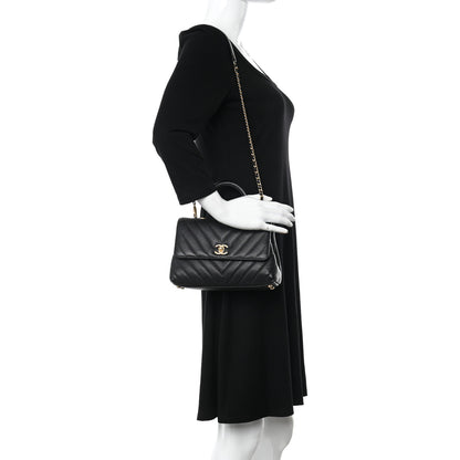 Chanel Caviar Chevron Quilted Mini Coco Handle Flap Black 2 of 10