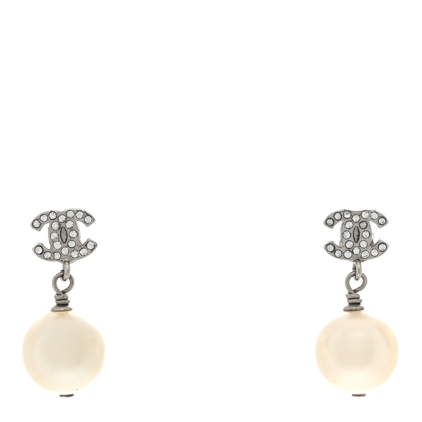 Crystal Pearl CC Drop Earrings Silver Pearly White