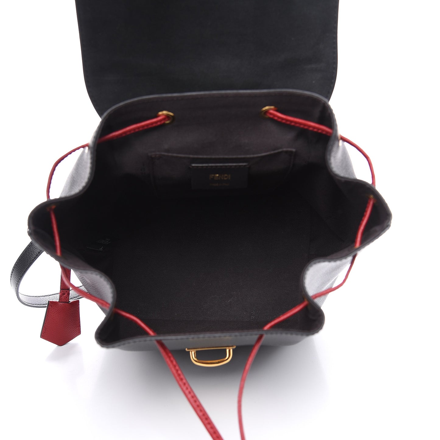 Vitello Cruise Bi-Color FF 1974 Embossed F is Fendi Drawstring Backpack Black Fragola Maya