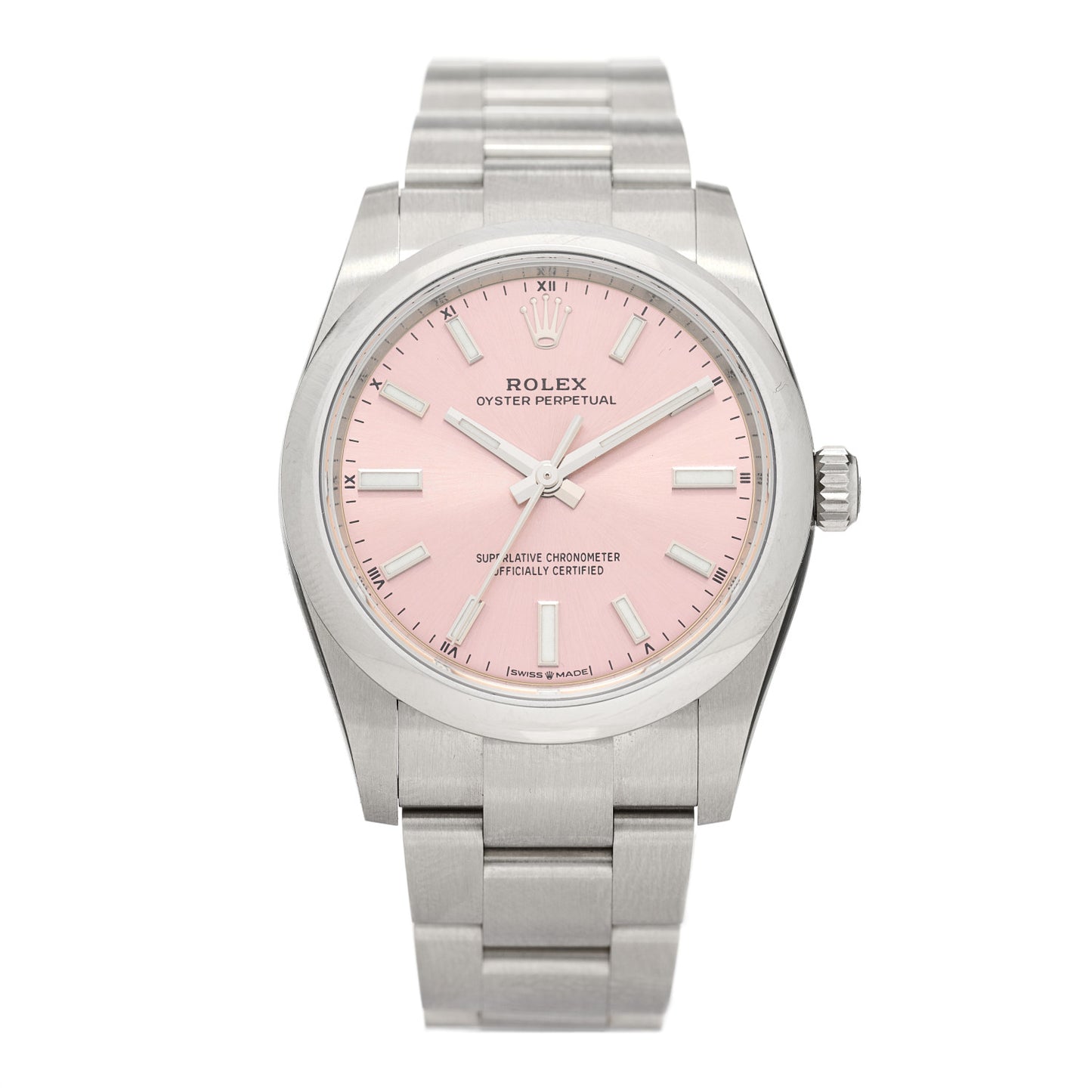 Stainless Steel 34mm Oyster Perpetual Watch Pink 124200