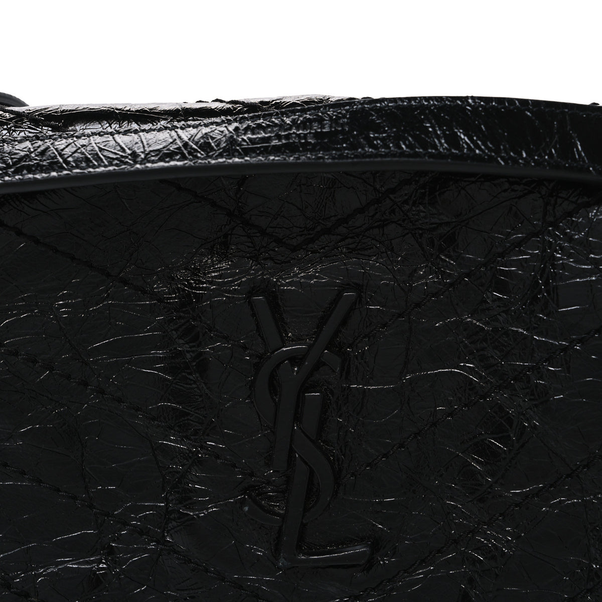 Crinkled Calfskin Matelasse Monogram Baby Niki Chain Satchel Black