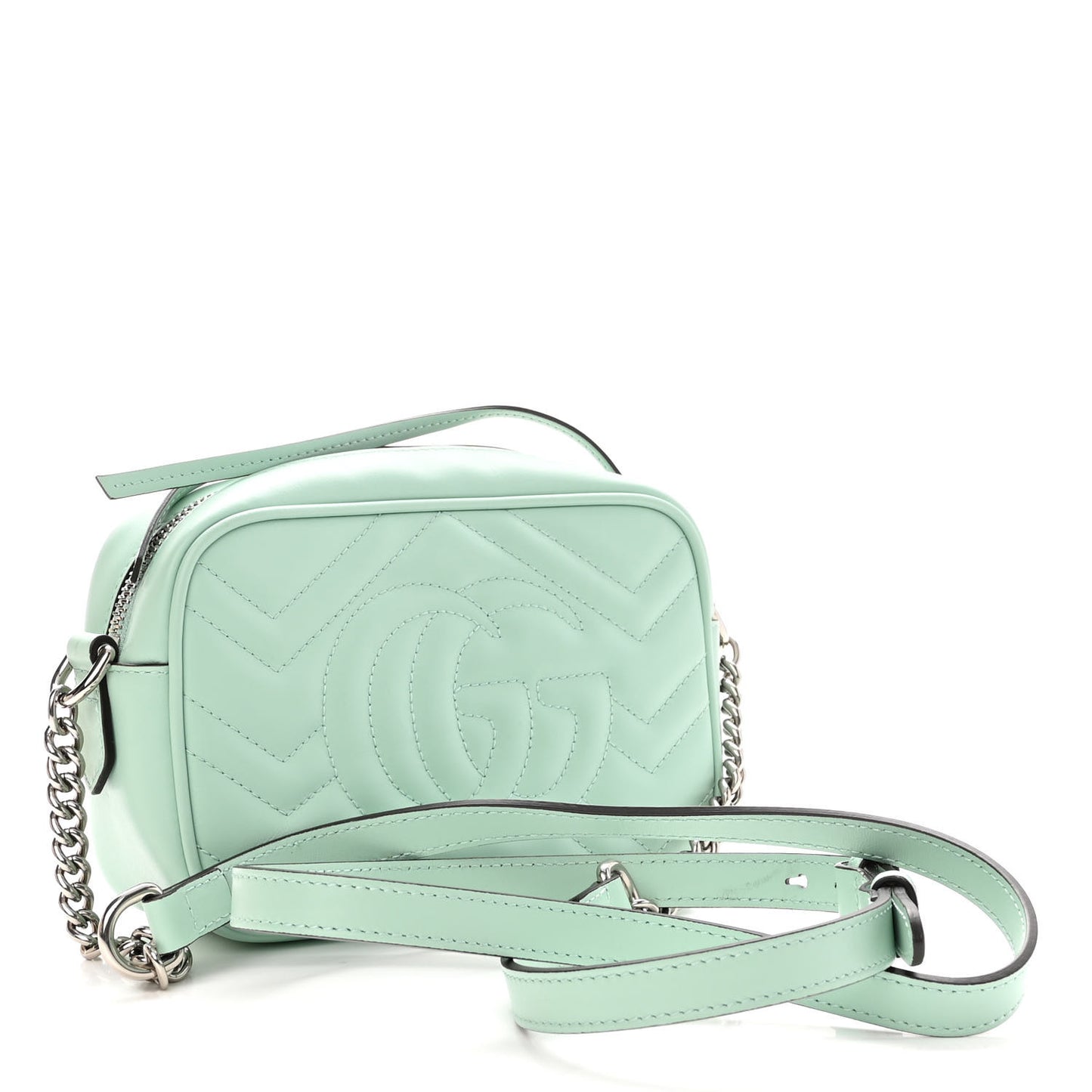 Calfskin Matelasse Mini GG Marmont Chain Shoulder Bag Water Green
