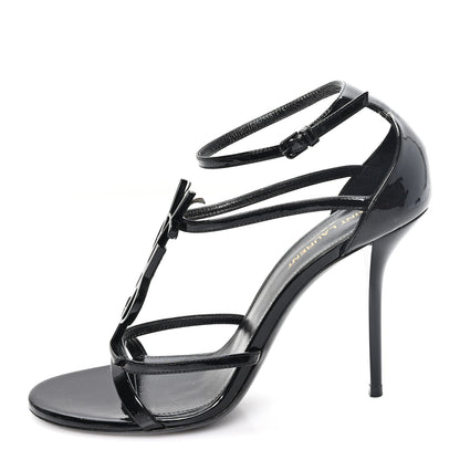 Saint Laurent Patent Cassandra 100 Ankle Strap Sandals 38.5 Black 1 of 11
