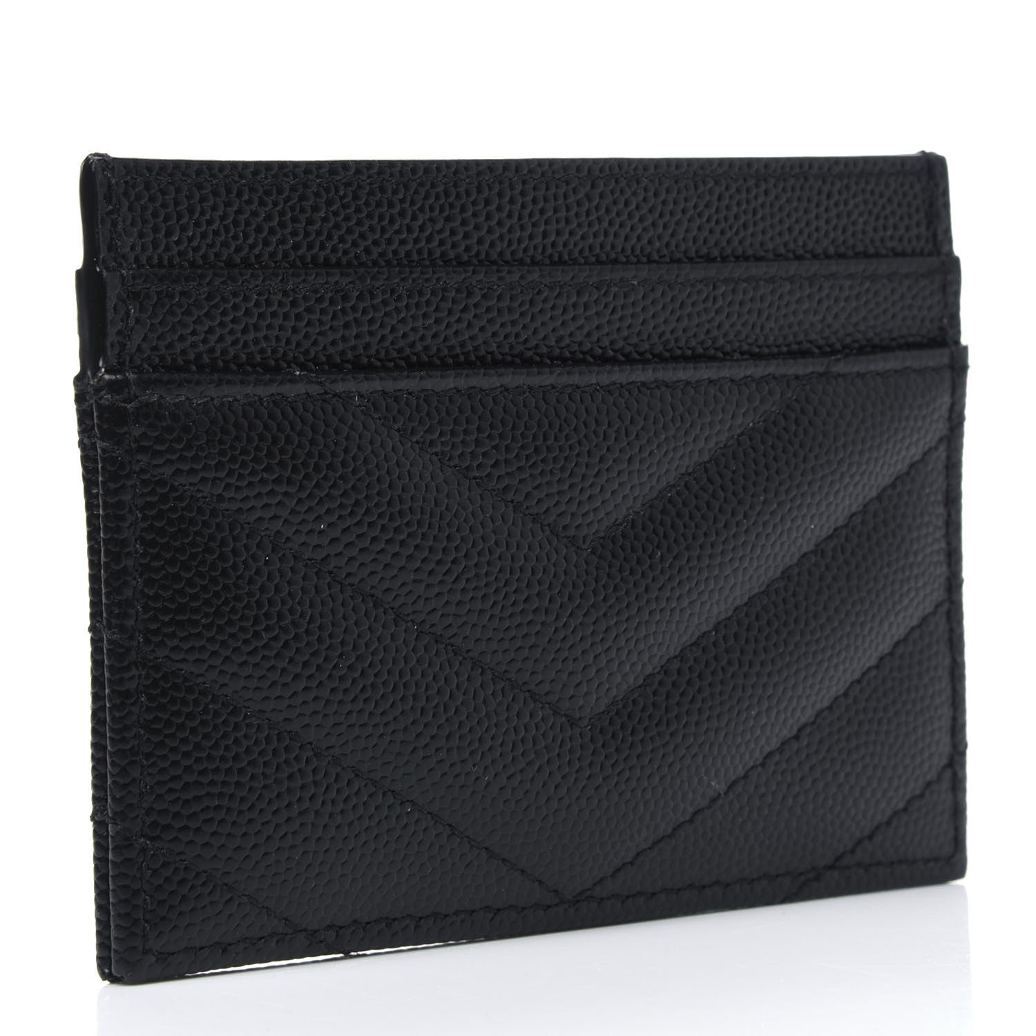 Saint Laurent Grain De Poudre Matelasse Chevron Monogram Credit Card Case Black 2 of 5