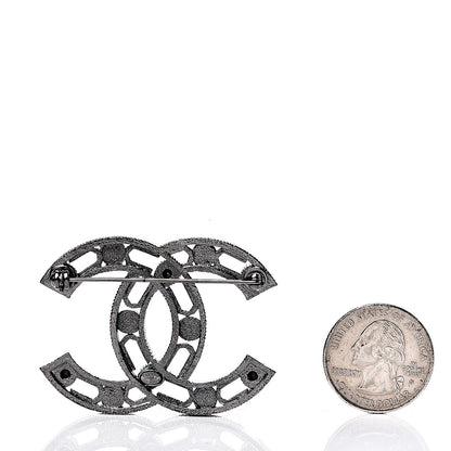 Chanel Pearl Crystal CC Brooch Silver Grey 2 of 4