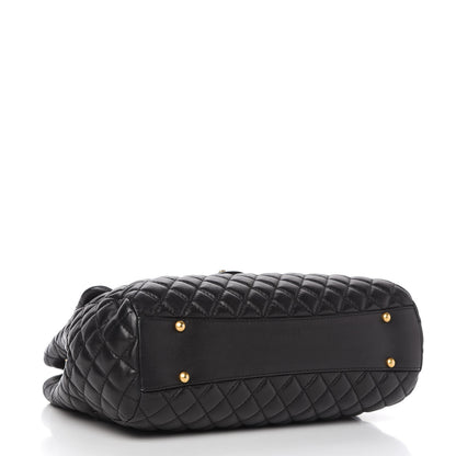 Chanel Lambskin Quilted Large Fluffy CC Shopping Tote Black 4 of 10